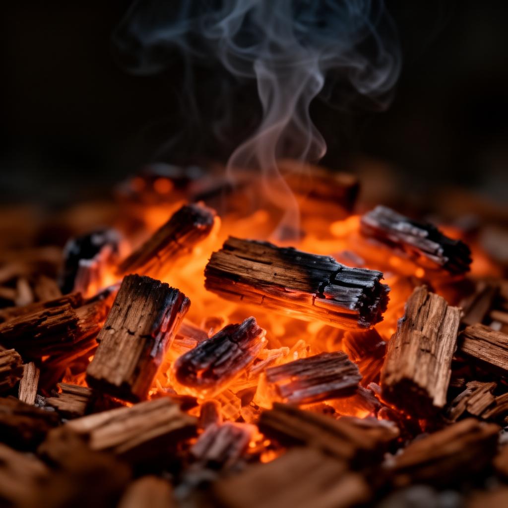 Smoldering wood chips